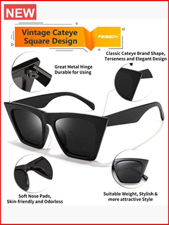 Vintage Square Cat Eye Sunglasses Women Trendy Cateye UV400 Protection main image 4